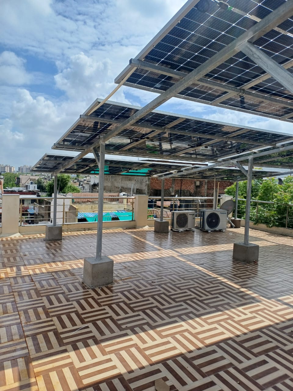 Aerial view of solar panel installation